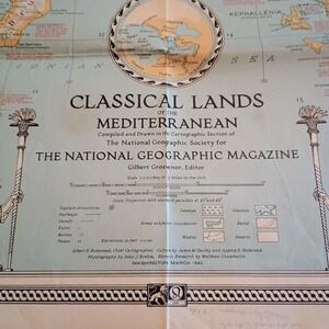 Vintage 1940 National Geographic Classical Lands of the Mediterranean Map Roman